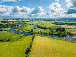 Threave Castle from a drone, Kirkcudbrightshire, Dumfries and Galloway, Scotland, UK