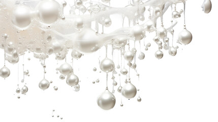 dripping liquid pearls frozen in an abstract futuristic 3d texture isolated on a transparent background, generative ai