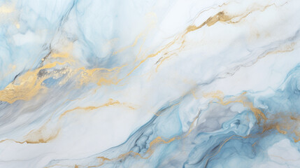 A close up of a marble surface with blue and gold paint. Abstract background.