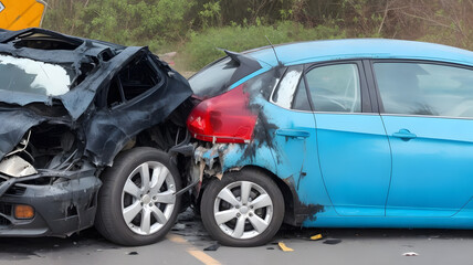 交通事故、衝突後に損傷した2台の車｜Traffic accident, two cars damaged after a collision. Generative AI
