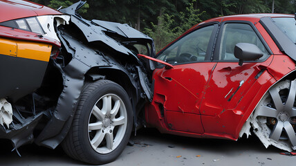 交通事故、衝突後に損傷した2台の車｜Traffic accident, two cars damaged after a collision. Generative AI