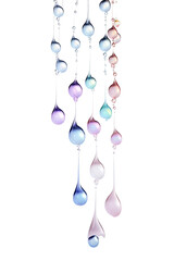 iridescent pearl droplets frozen in an abstract futuristic 3d texture isolated on a transparent background, generative ai