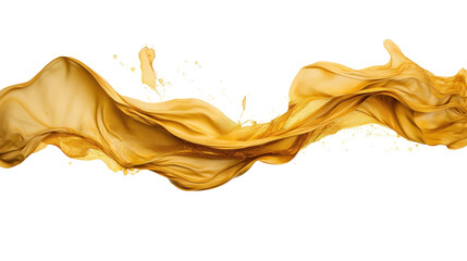 liquid molten gold splashing frozen in an abstract futuristic 3d texture isolated on a transparent background, generative ai