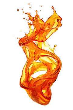 liquid molten orange splash frozen in an abstract futuristic 3d texture isolated on a transparent background, generative ai