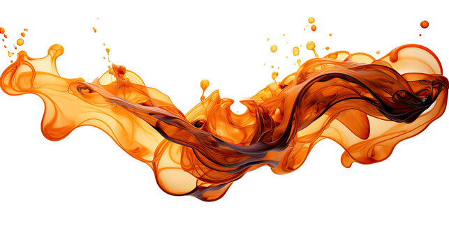 liquid molten orange splash frozen in an abstract futuristic 3d texture isolated on a transparent background, generative ai