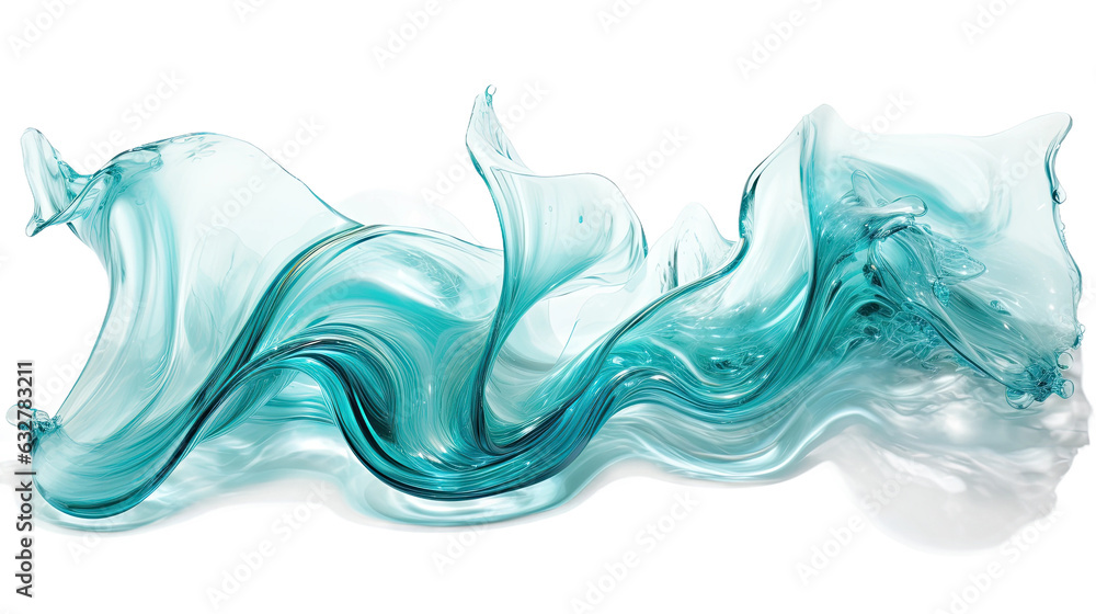 Wall mural shimmering aquamarine tides frozen in an abstract futuristic 3d texture isolated on a transparent ba
