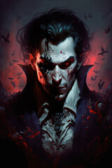 Dracula, portrait of vampire. Red eyes..