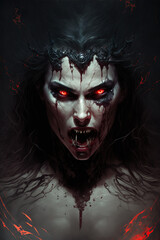 portrait of vampire woman. Red eyes - obrazy, fototapety, plakaty