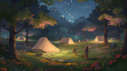春の森で楽しむキャンプの風景 No.017  Spring Camping Scene in the Forest Generative AI