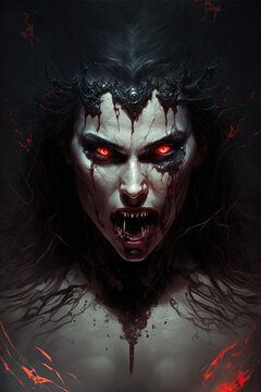 portrait of vampire woman. Red eyes