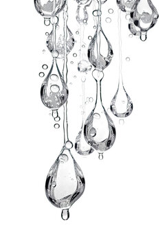 silvery mercury clear water splash drops frozen in an abstract futuristic 3d texture isolated on a transparent background, generative ai