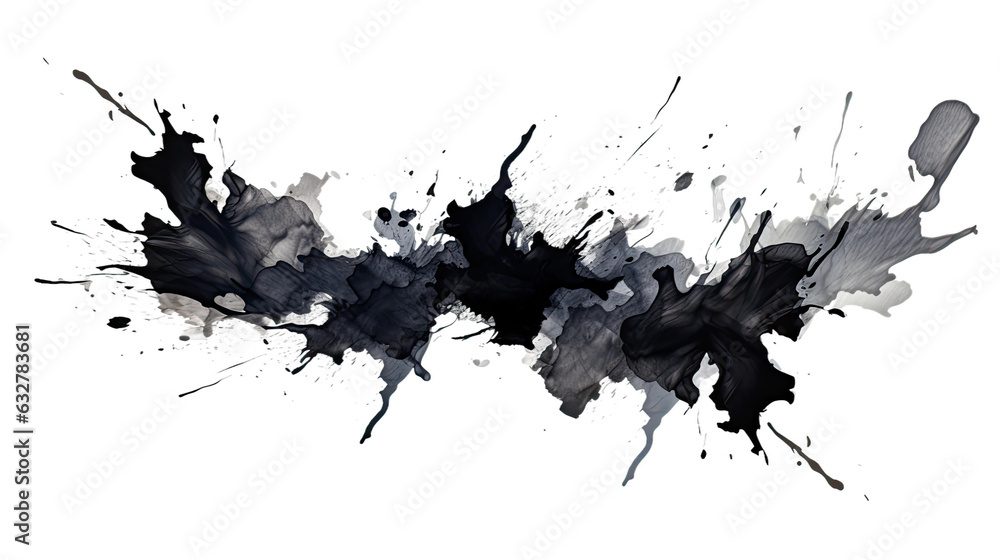 Wall mural splattering ink blot frozen in an abstract futuristic 3d texture isolated on a transparent backgroun