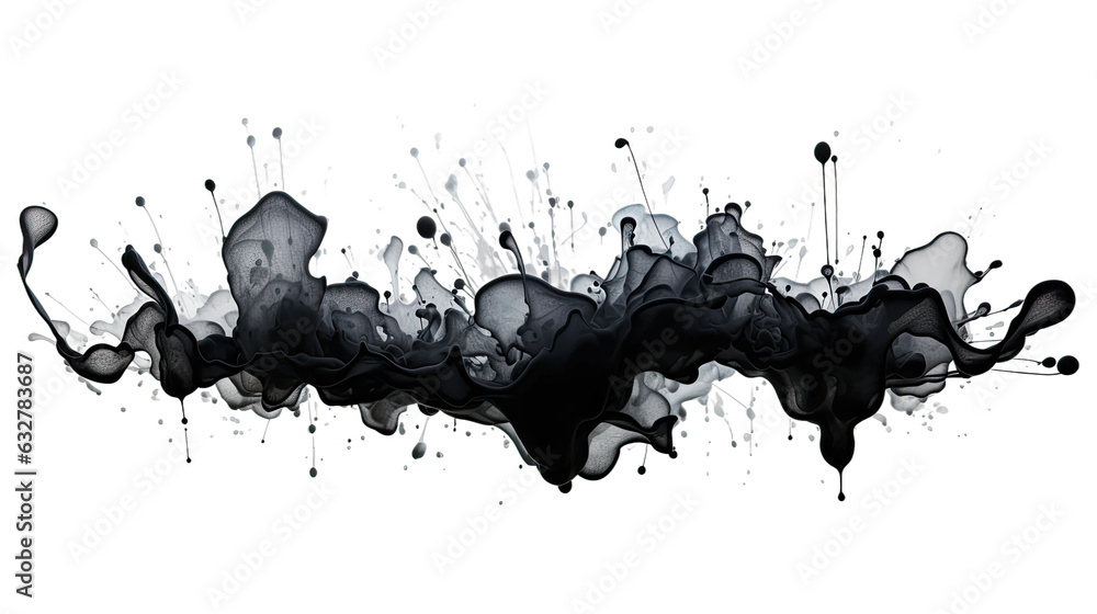 Wall mural splattering ink blot frozen in an abstract futuristic 3d texture isolated on a transparent backgroun