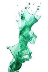 splashing liquid jade frozen in an abstract futuristic 3d texture isolated on a transparent background, generative ai