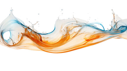 Fototapeta premium swirling gold and liquid topaz blue splash frozen in an abstract futuristic 3d texture isolated on a transparent background, generative ai