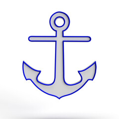 white anchor icon with blue lines in 3d render
