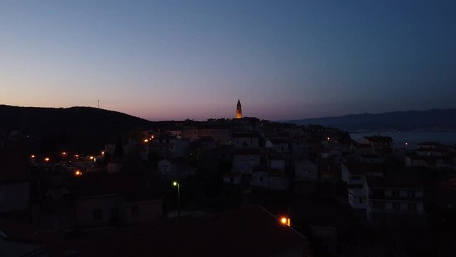 Twilight over Vrbnik from a drone
