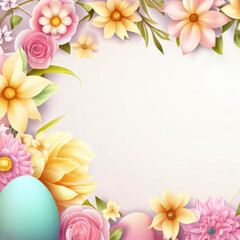 blank empty white poster paper with flower and easter egg decoration background.generative AI