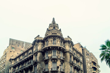 Historic houses in European colonial style near Tahrir Square and  Talaat Harb Square, downtown, in Cairo, Egypt