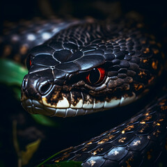 Fototapeta premium Close up of a snake with red eyes