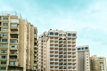 Fototapeta na wymiar Residential buildings on the Mediterranean sea in Alexandria, Egypt