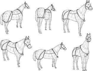 Vector sketch of a dashing white horse animal illustration for prince