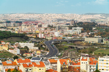 Fototapeta na wymiar View of the urban cityscape of Lisbon from above, Lisbon, Portugal