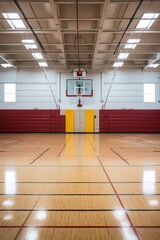 a basketball court with a basketball hoop