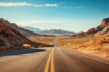 a long straight road in the desert - obrazy, fototapety, plakaty