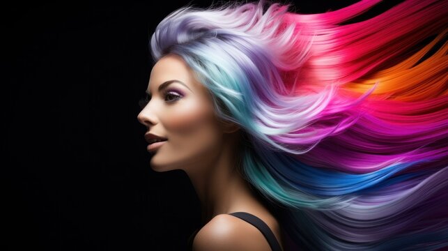 a woman with colorful hair