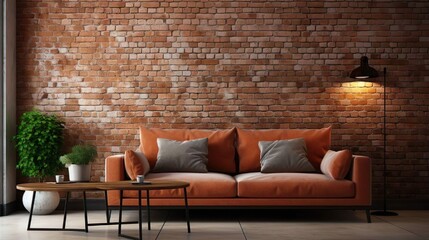Brick-pointed modern living room interior