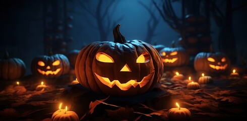 Jack-o'-lanterns in a Pumpkin Patch: Creative Halloween Decoration Generative ai