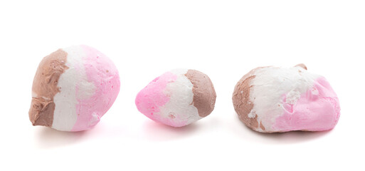 Dehydrated Freeze Dried Neapolitan Three Flavored Saltwater Taffy Isolated on White Background