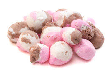 Dehydrated Freeze Dried Neapolitan Three Flavored Saltwater Taffy Isolated on White Background