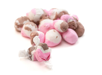 Dehydrated Freeze Dried Neapolitan Three Flavored Saltwater Taffy Isolated on White Background