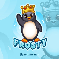 Cute Penguin King and Queen Logo Mascot