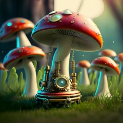 Mushroom in steampunk style, industrial abstrakt Illustration