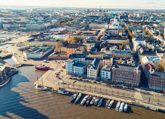 Aerial view of Helsinki city center with the Cathedral of Helsinki, Finland