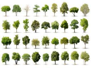 Collection Beautiful Trees Isolated on white background , Suitable for use in architectural design , Decoration work