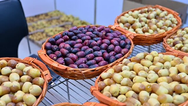 Different varieties of Fresh Emirati Dates are displayed during the Dates Festival in the United Arab Emirates.