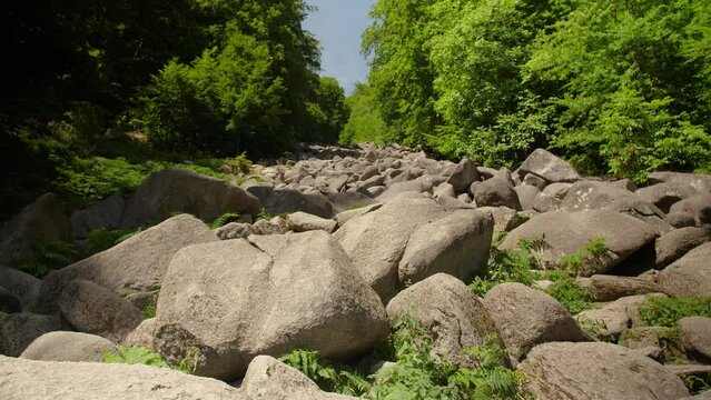 Felsenmeer in Odenwald Sea ​​of ​​rocks wood nature landscape tourism on a sunny day steady wide shot