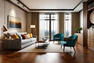 Naklejka na ściany i meble Cozy living room interior inspired by autumn colors 