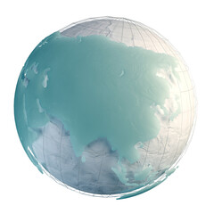 3d rendering of planet Earth with a view of Asia, China, Eastern Russia, Far East on transparent background