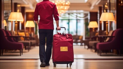bellboy carrying luggage in a hotel, generative ai - obrazy, fototapety, plakaty