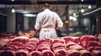 Fotobehang butcher preparing meat in a butcher shop generative ai © ThisDesign
