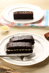 Sliced Chocolate Cake Brownies with Cream Inside