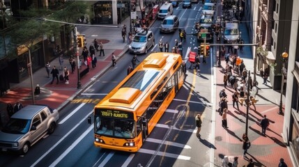 driver navigating a bus through a busy city street, generative ai