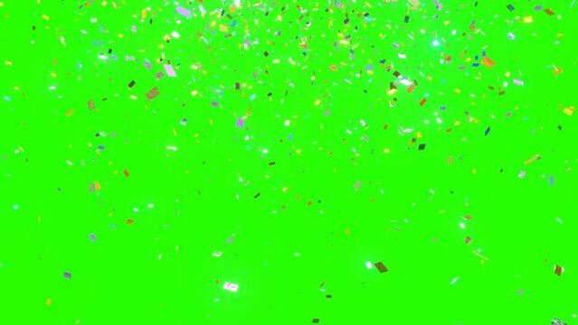 The camera circles around a million confetti that can be seamlessly looped against a green background.