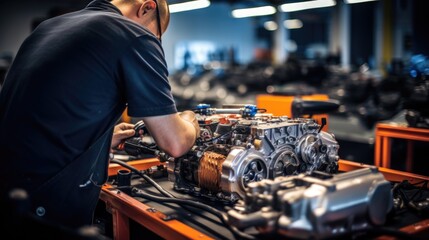 mechanic working on a car engine in a garage, generative ai - obrazy, fototapety, plakaty