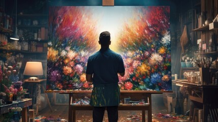 Obraz premium skilled artist painting a portrait in a studio generative ai